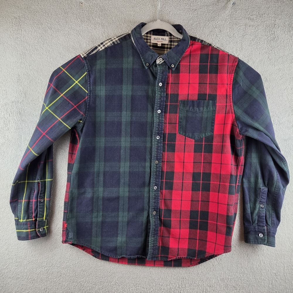 Alex Mill Wash & Go Patchwork Button Down Shirt Mens Sz XL 100% Cotton Flannel